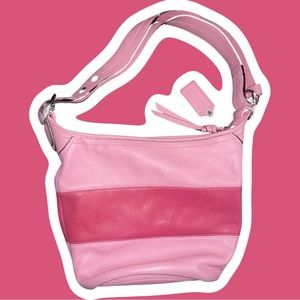 Coach Pink Rugby Duffle Stripe Leather Bucket Bag 💕